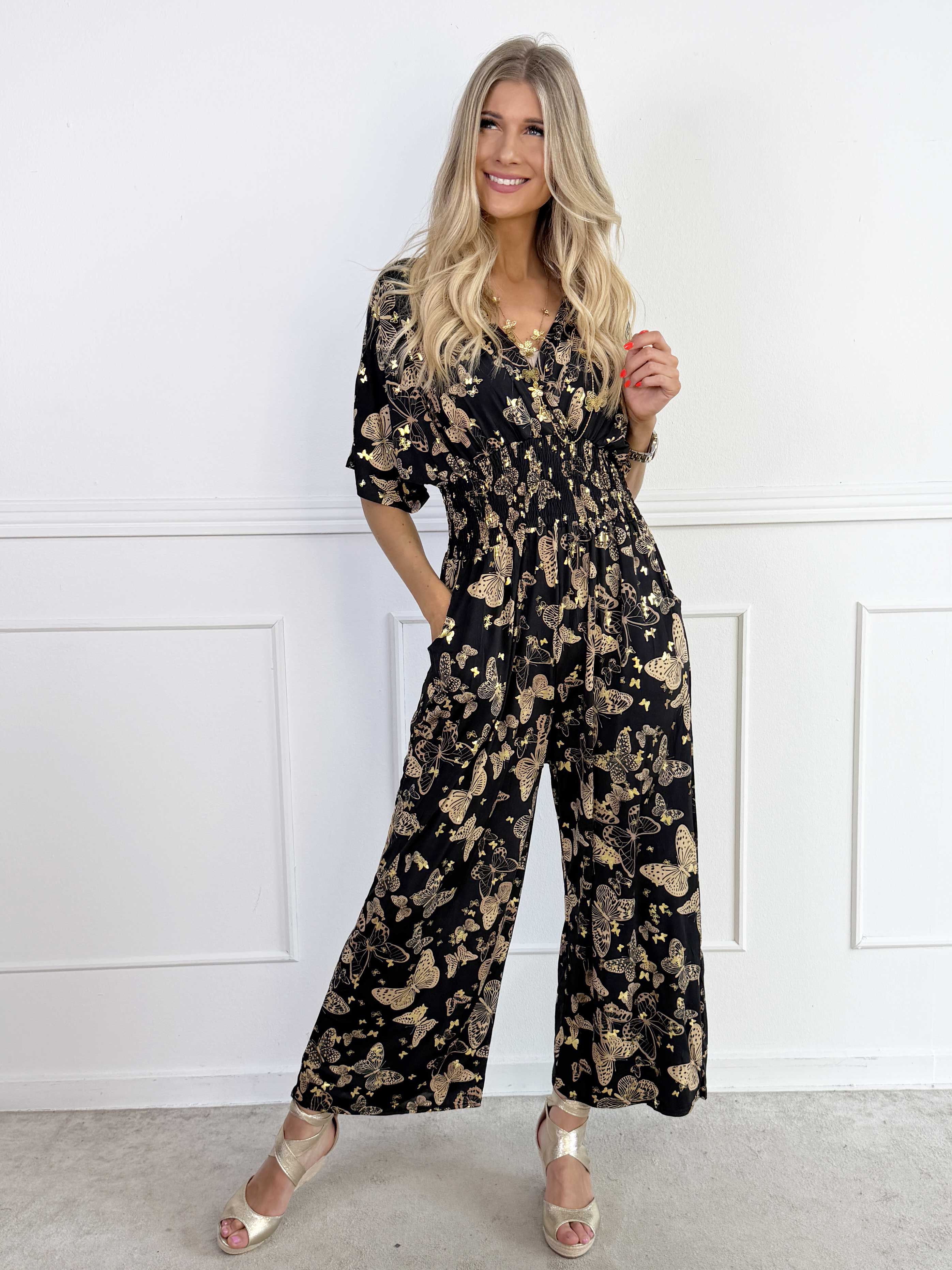 Pams Butterfly Jumpsuit - Elastisk buksedragt i sommerfugleprint